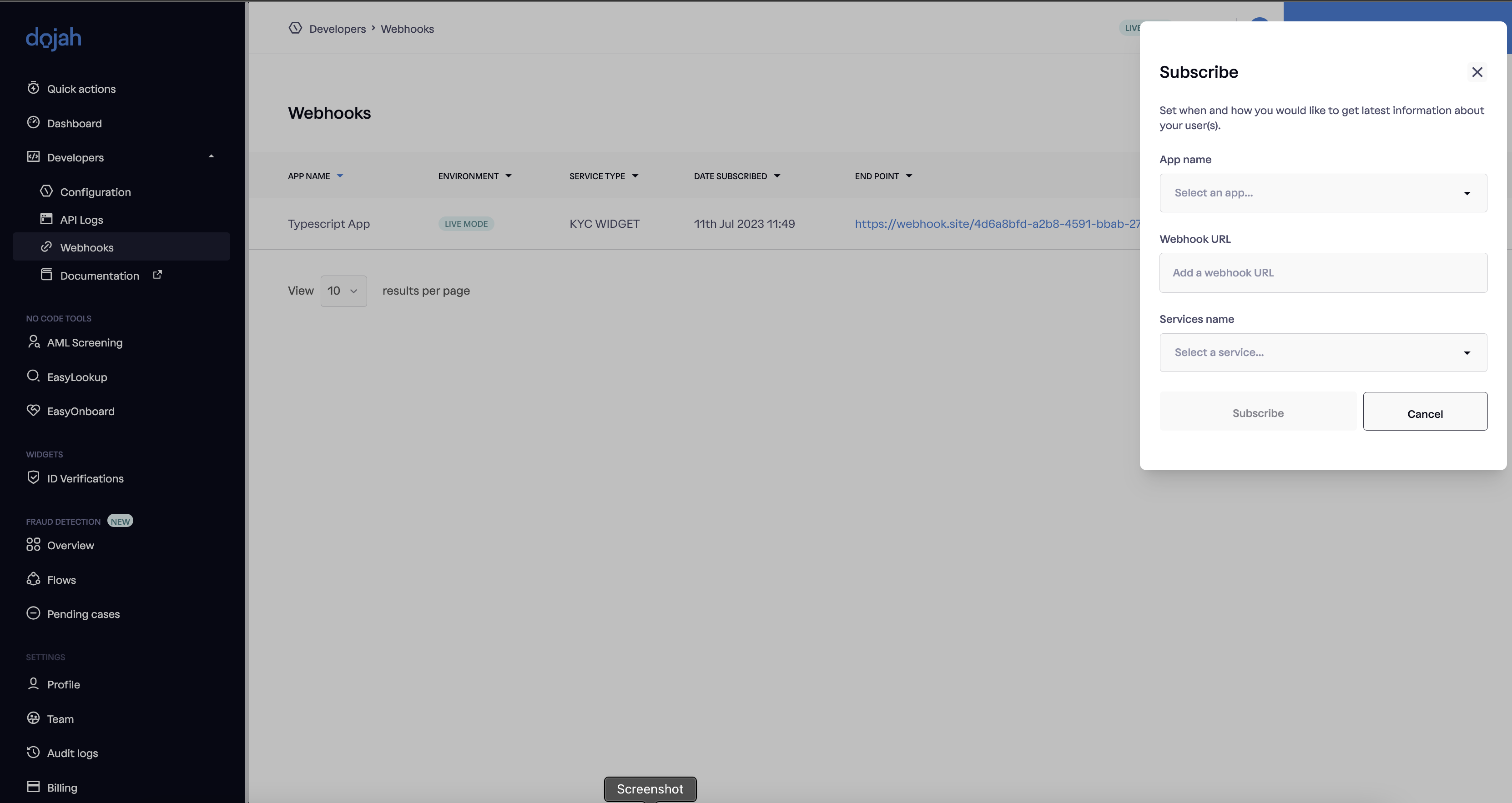 Fill in the Webhook details